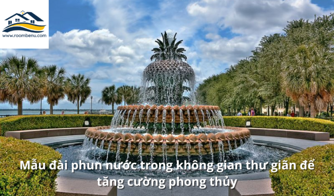 Mẫu đài phun nước trong không gian thư giãn để tăng cường phong thủy